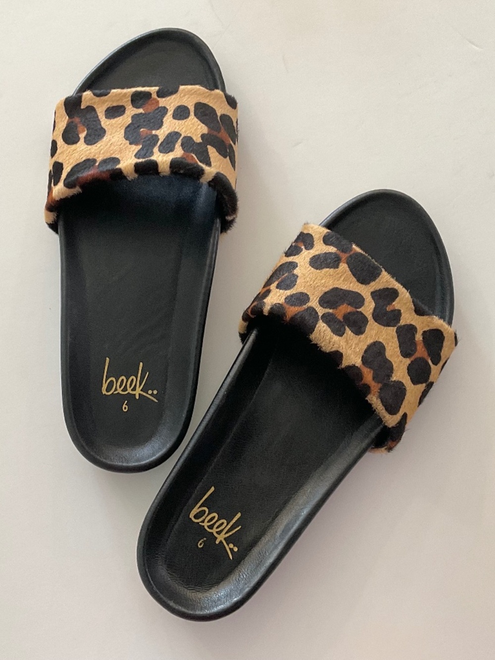 BEEK Gallito Calf Hair Slides Size 6